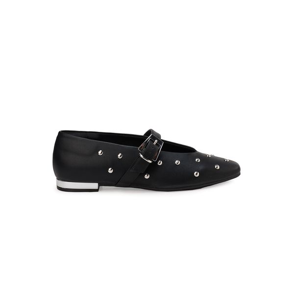 Sapatilha Bebecê com Maxi Fivela, Tachas e Salto Metalizado