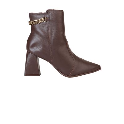 Ankle Boot Bebecê Em Couro Com Corrente